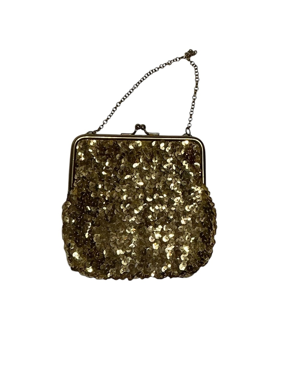 No Brand Vintage Gold Sequin Evening Wristlet Clutch with Chain Strap